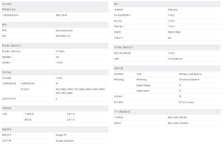 PANASONIC 樂聲 TN-40S60BGH 40吋 Full HD 智能電視
